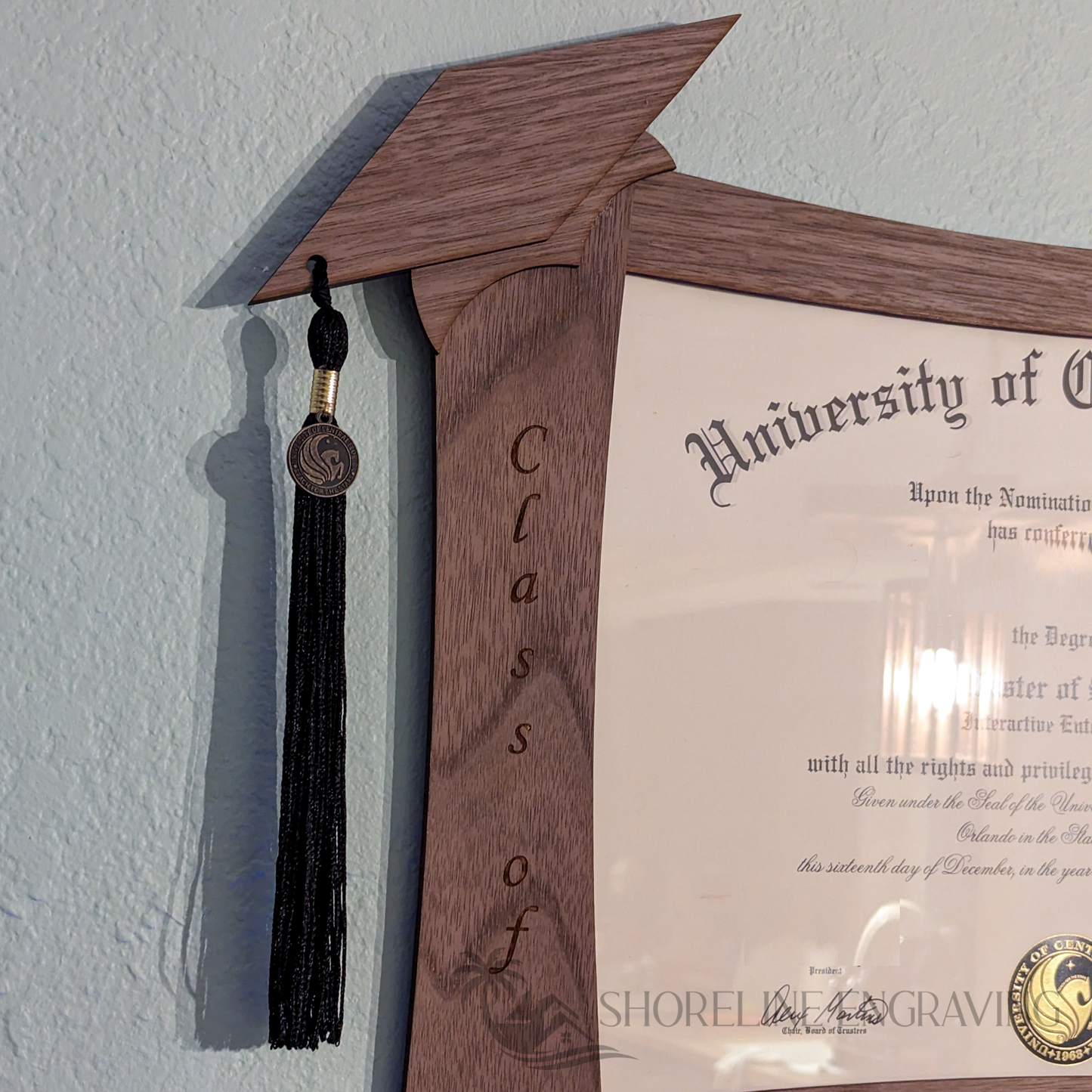 Unique Diploma Frame - Open scroll with cap tassel hanger